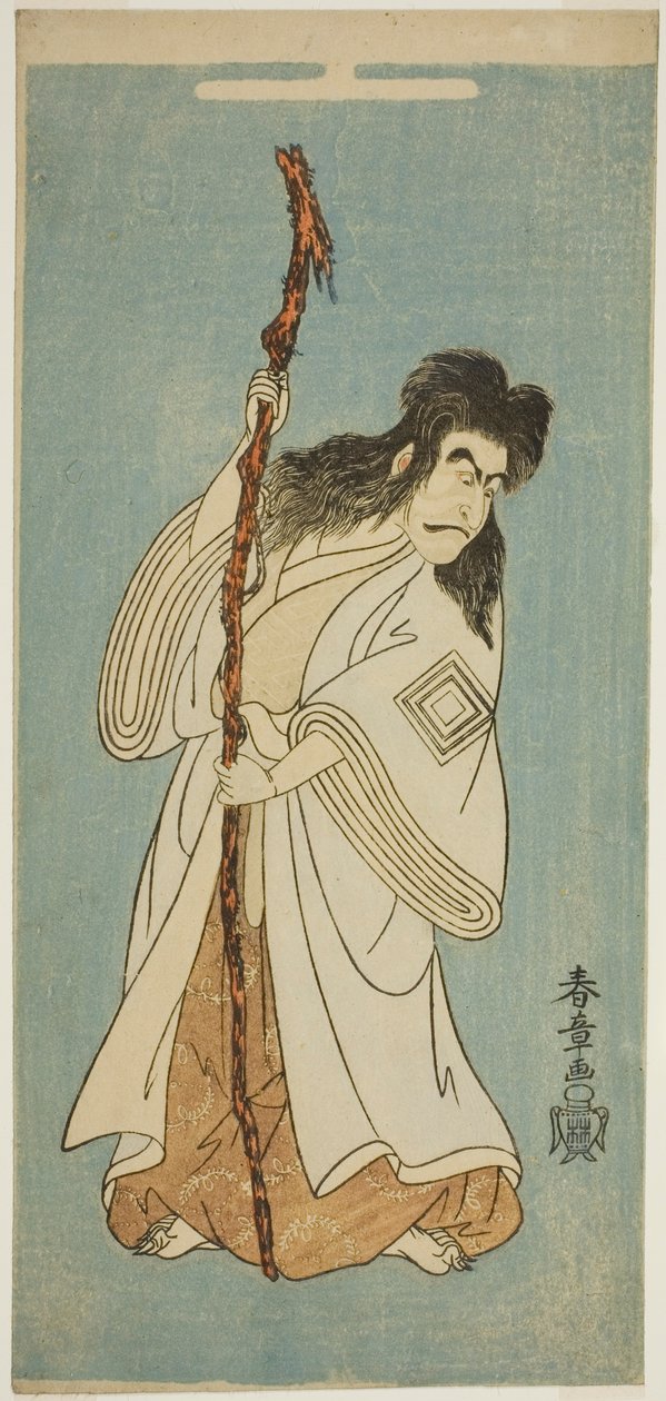 De acteur Ichikawa Danjuro IV mogelijk als Tenjiku Tokubei in het stuk "Tenjiku Tokubei keert het roer naar huis (Tenjiku Tokubei Kokyo no Torikaji)," uitgevoerd in het Nakamura Theater in de achtste maand, 1768 door Katsukawa Shunsho