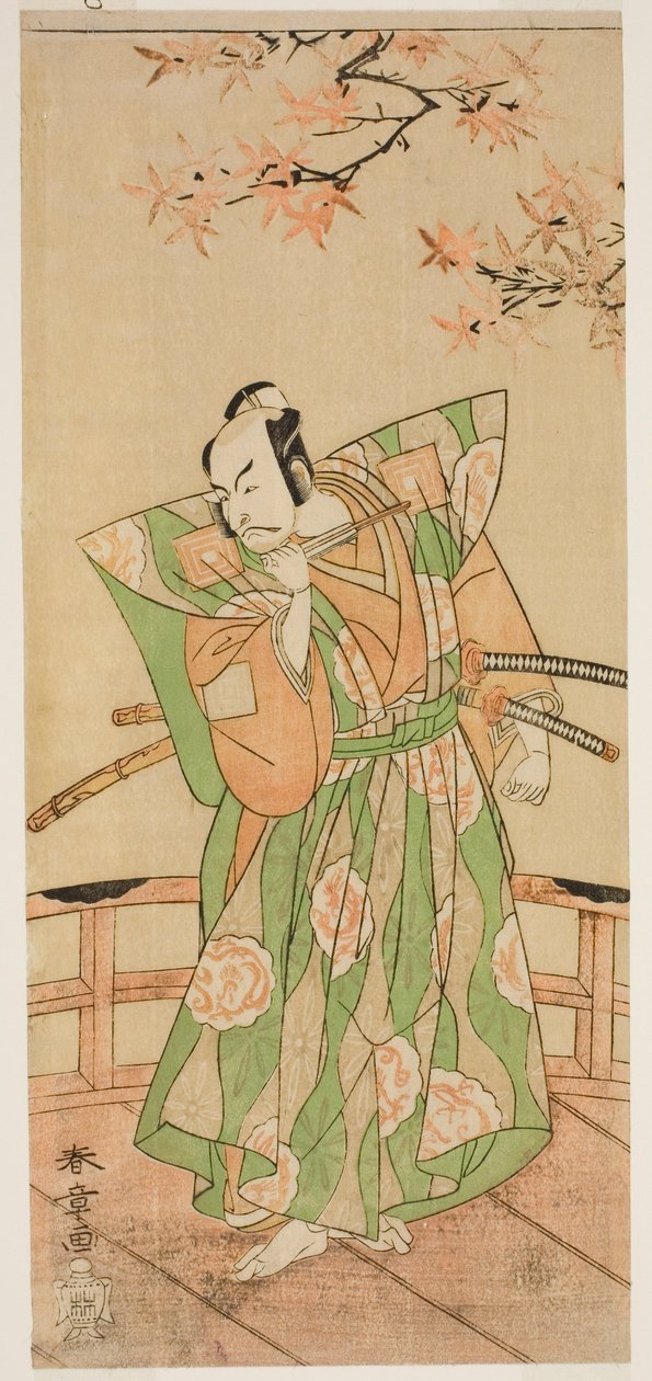 De acteur Ichikawa Danjuro V als Momonoi Wakasanosuke Yasuchika (?) in het stuk Kanadehon Chushingura (?), uitgevoerd in het Nakamura Theater (?) in de vijfde maand, 1771 (?) door Katsukawa Shunsho