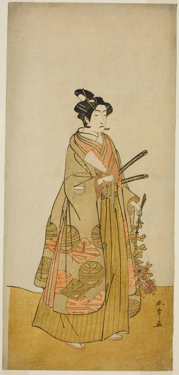 De acteur Ichikawa Monnosuke II als Kichisaburo, tempelpagina van Kichijo-ji, in het stuk Sono Kyodai Fuji no Sugatami, opgevoerd in het Morita Theater in de tweede maand, 1776 door Katsukawa Shunsho