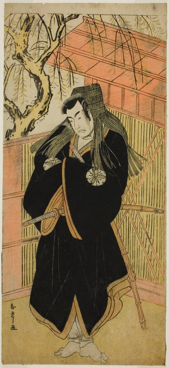 De Acteur Matsumoto Koshiro IV als Matsuo-maru (?) in het Toneelstuk Sugawara Denju Tenarai Kagami (?), Opgevoerd in het Nakamura Theater (?) in de Vierde Maand, 1779 (?) door Katsukawa Shunsho