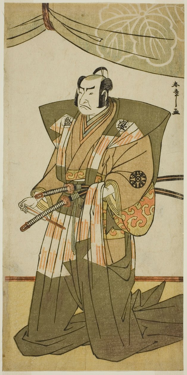 De acteur Nakamura Nakazo I als Saito Sanemori in het stuk Kitekaeru Nishiki no Wakayaka, uitgevoerd in het Nakamura Theater in de elfde maand, 1780 door Katsukawa Shunsho