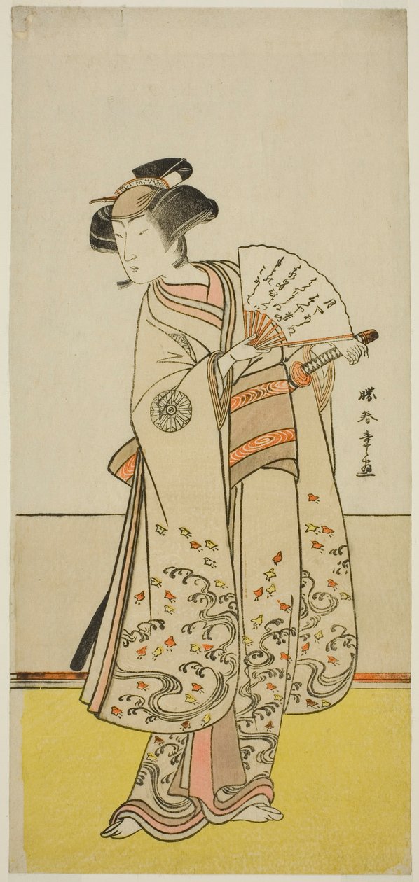De acteur Nakamura Noshio I als Oiso no Tora (?) in het stuk Shida Yuzuriha Horai Soga (?), opgevoerd in het Morita Theater (?) in de eerste maand, 1775 (?) door Katsukawa Shunsho
