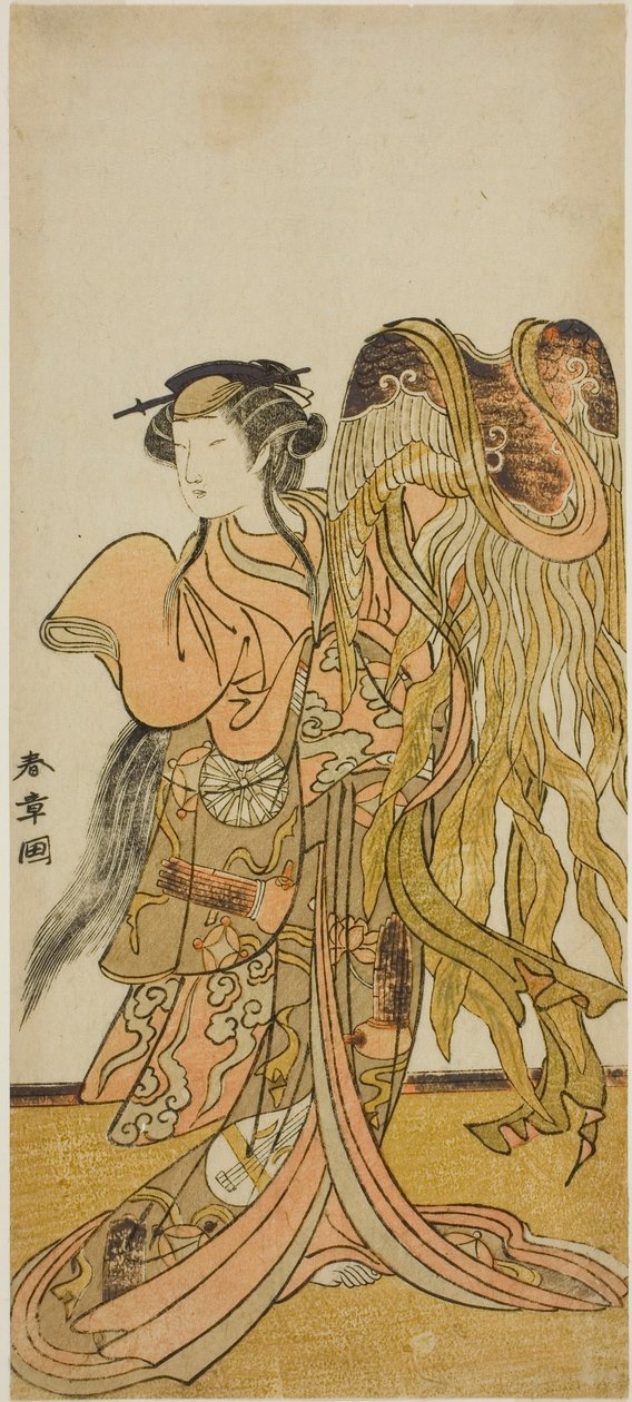 De acteur Nakamura Tomijuro I als de courtisane Toyama van Tsuruga in het stuk Keisei Tsuki no Miyako, uitgevoerd in het Morita Theater in de achtste maand, 1775 door Katsukawa Shunsho
