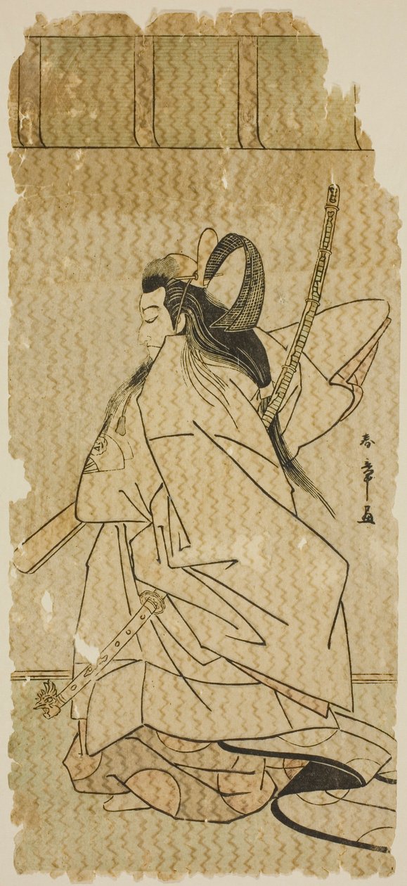De acteur Onoe Matsusuke I als prins Takanori in het stuk "Kaeribana Eiyu Taiheiki," uitgevoerd in het Nakamura Theater in de elfde maand, 1779 door Katsukawa Shunsho