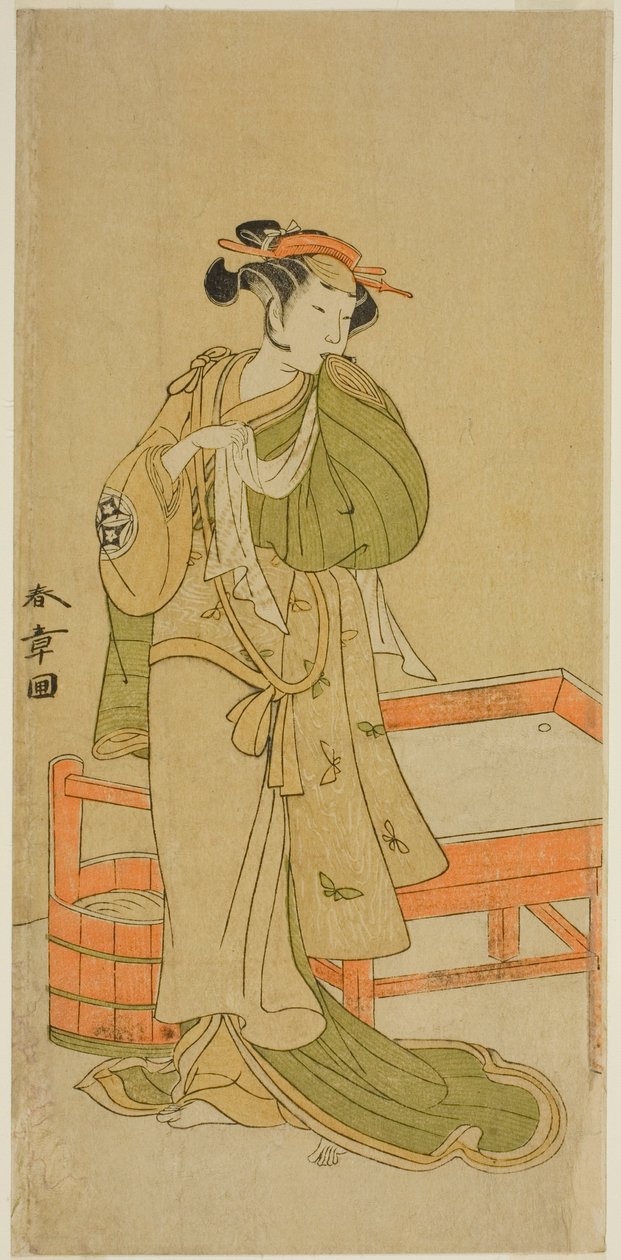 De Acteur Yamashita Kinsaku II als Moshio in het Toneelstuk Izu-goyomi Shibai no Ganjitsu, Opgevoerd in het Morita Theater in de Elfde Maand, 1772 door Katsukawa Shunsho