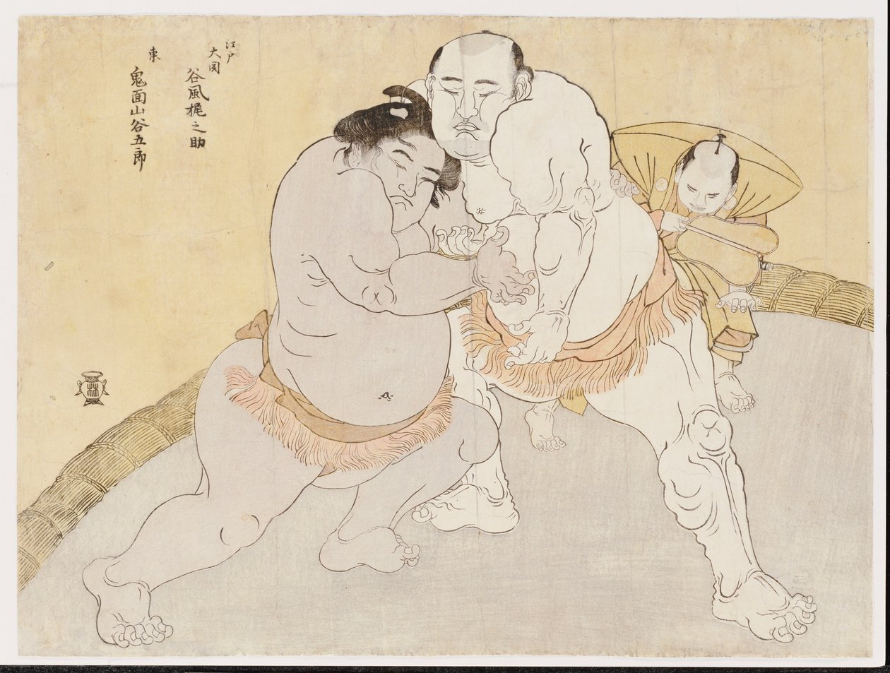 De Wedstrijd tussen Tanikaze Kajinosuke en Kimenzan Tanigoro door Katsukawa Shunsho