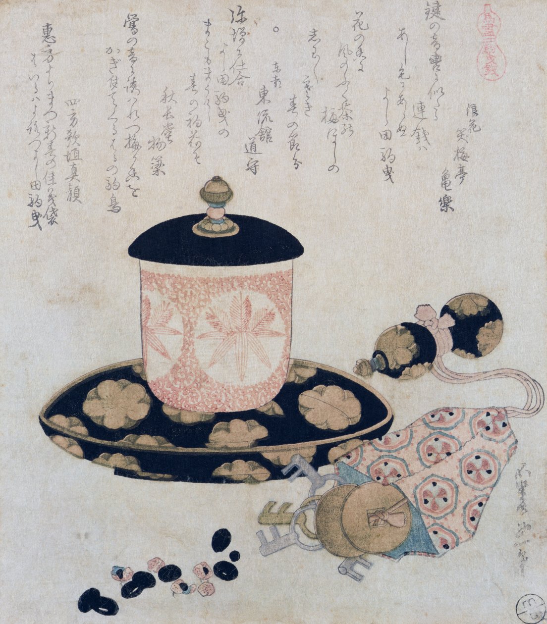 Een pot thee en sleutels, 1822 door Katsushika Hokusai