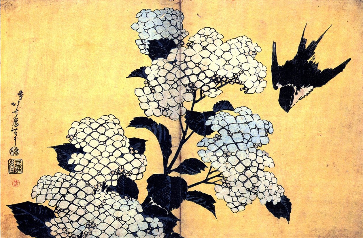 Hortensia en Zwaluw door Katsushika Hokusai
