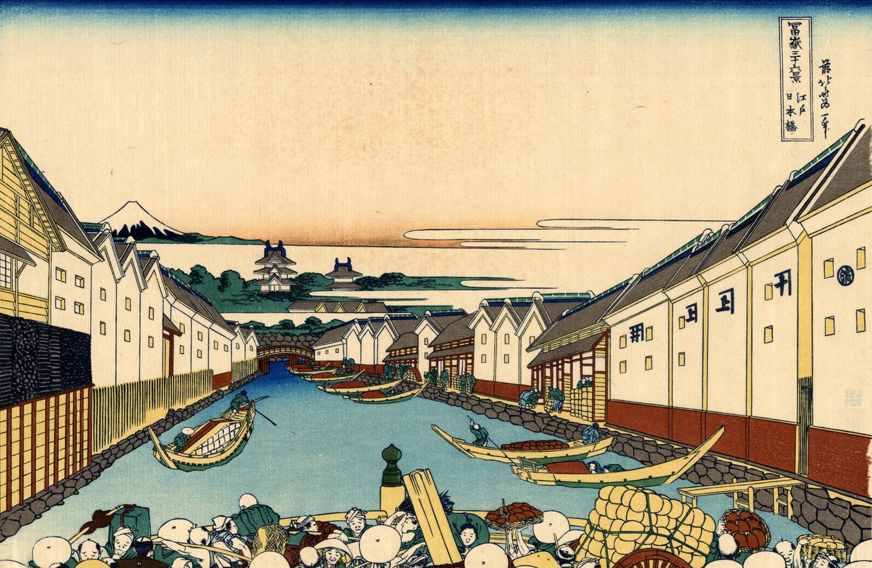 Nihonbashi-brug in Edo door Katsushika Hokusai