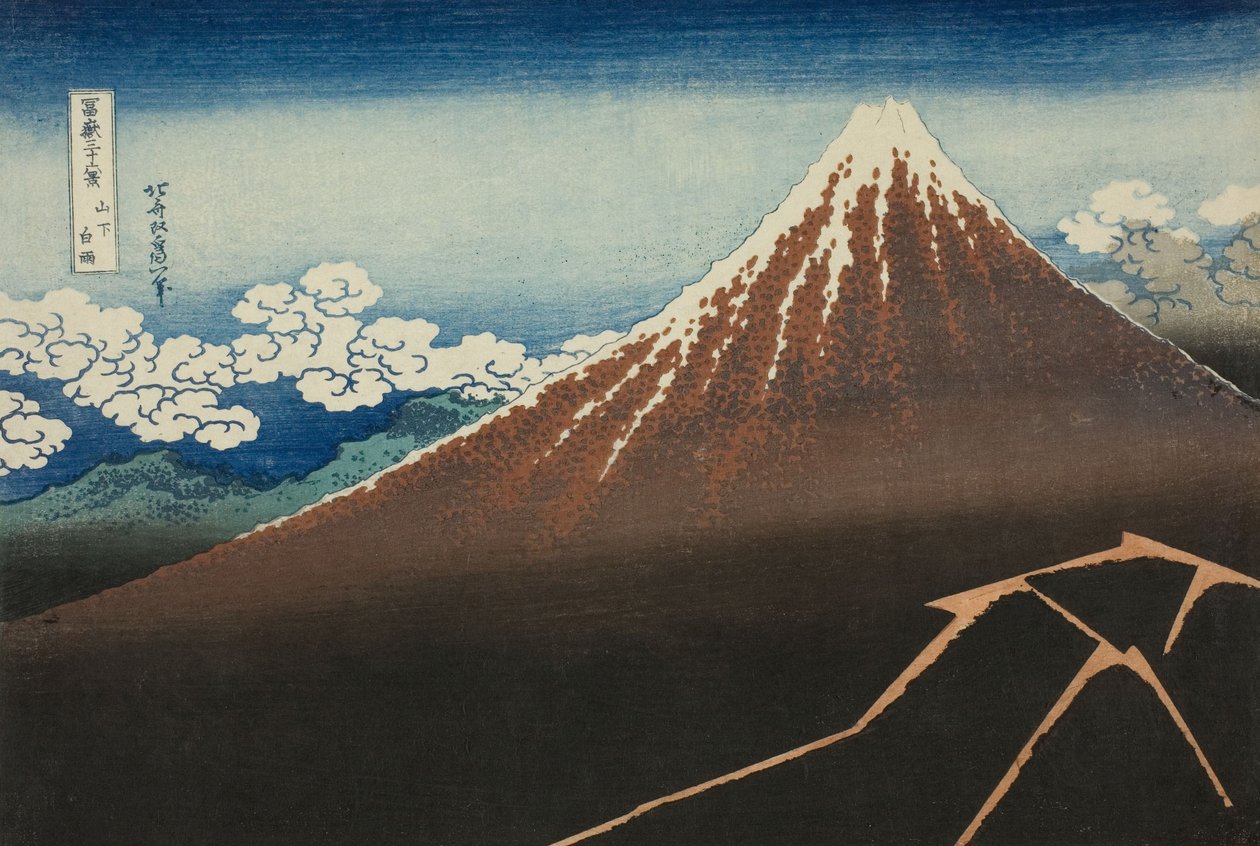 Regenbui onder de top (Sanka hakuu), uit de serie Zesendertig Zichten op de Fuji (Fugaku sanjurokkei) door Katsushika Hokusai
