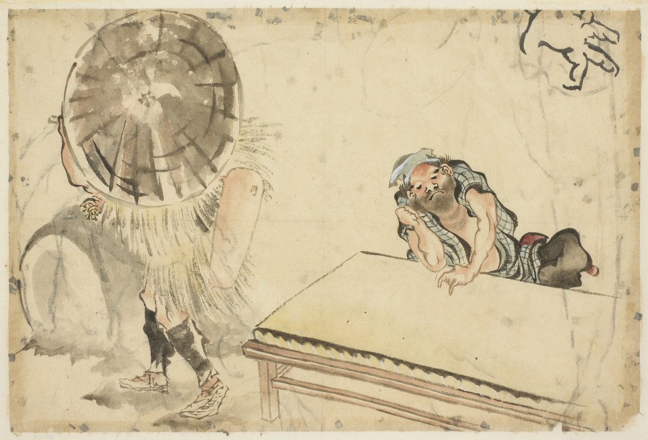 Mochi-maker en een tatami-maker (twee schetsen), ca. 1815-1849 door Katsushika (school of) Hokusai
