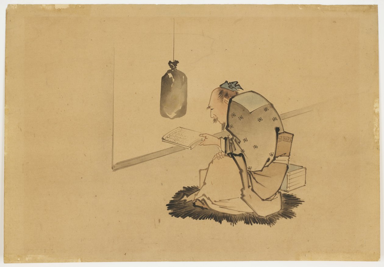 Geleerde die bij een raam leest, ca. 1850 door Katsushika (school of) Hokusai