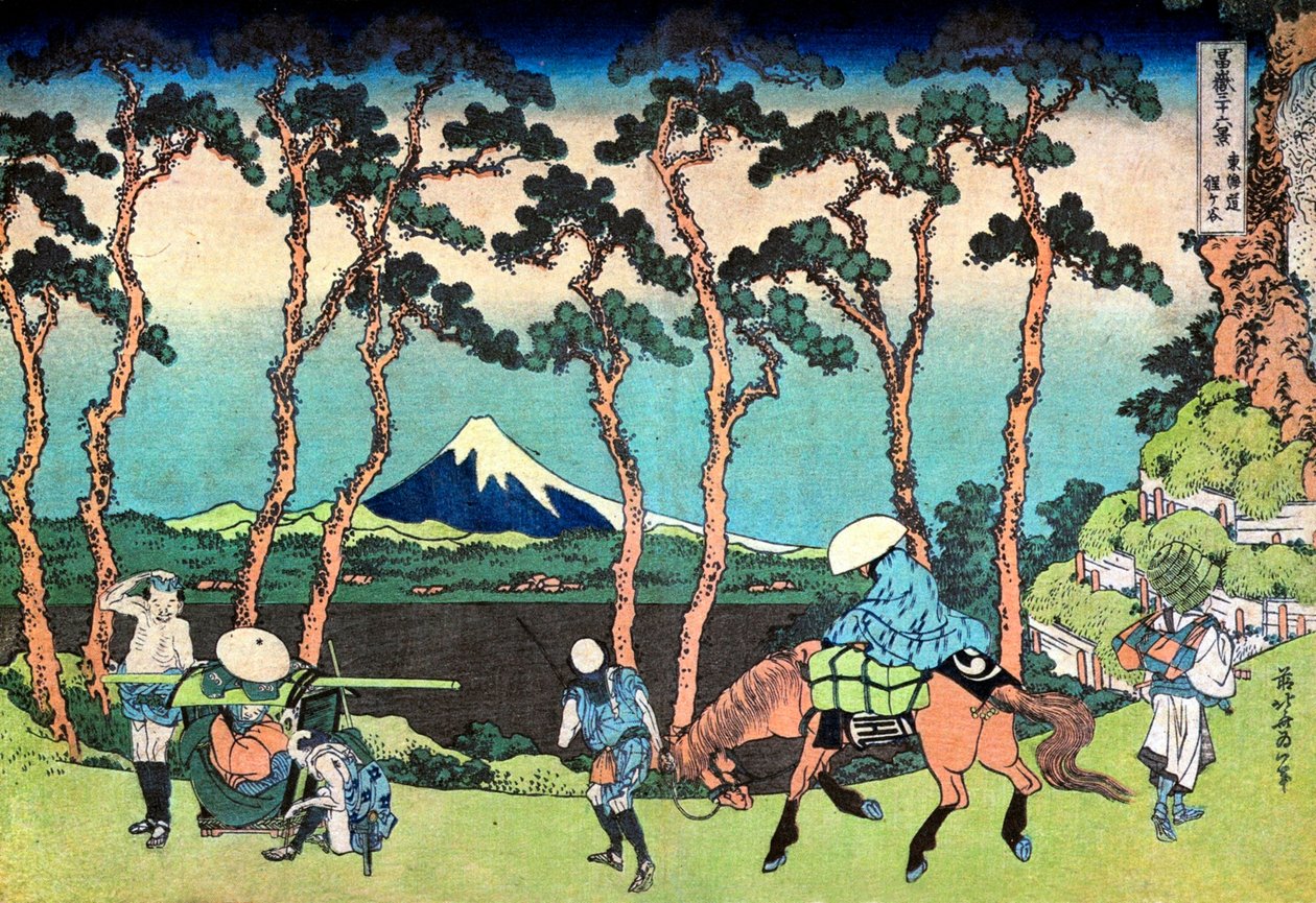 36 uitzichten op de berg Fuji, Japan: Hodogaya op de weg naar Tokaido door Katsushika Hokusai
