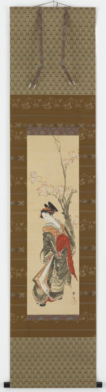 Een Courtisane onder een Kersenboom door Katsushika Hokusai