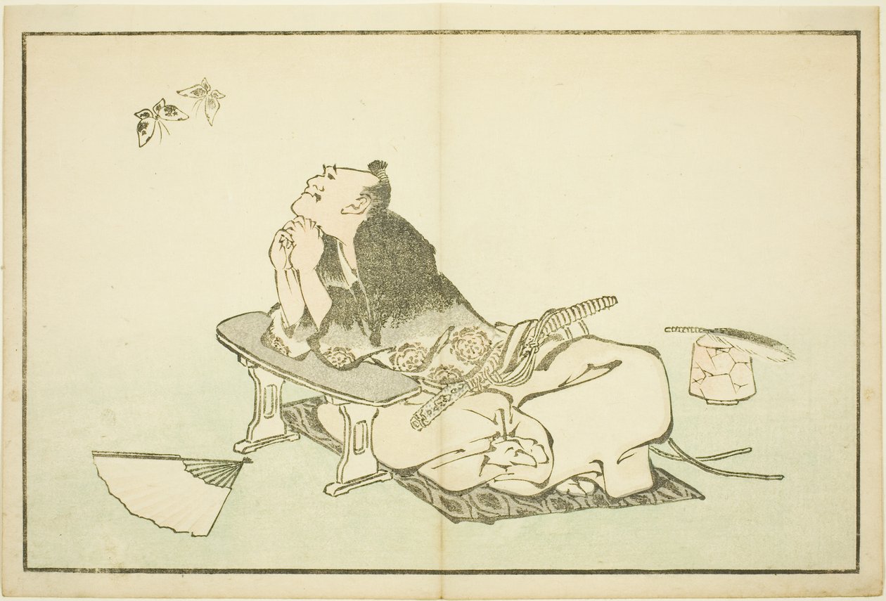 Een Filosoof die een Paar Vlinders Bekijkt, uit Het Prentenboek van Realistische Schilderijen van Hokusai door Katsushika Hokusai
