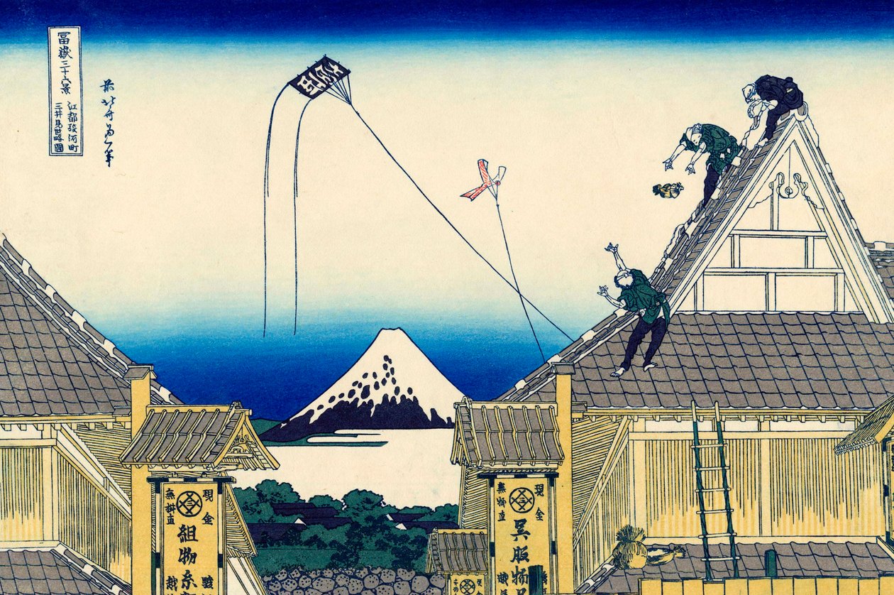 Een schets van de Mitsui-winkel in Suruga in Edo, 1830-1833 door Katsushika Hokusai