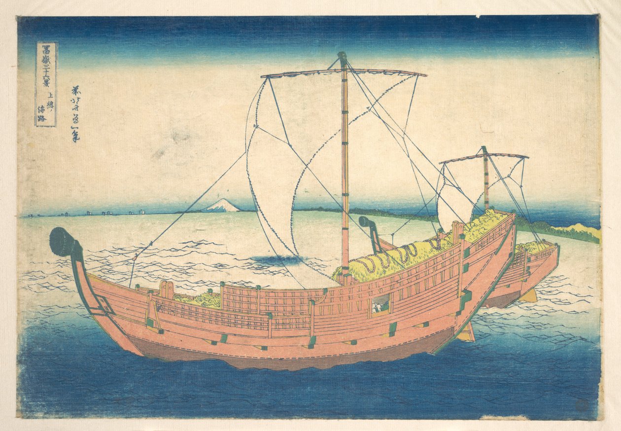 Op zee voor de kust van Kazusa (Kazusa no kairo), uit de serie Zesendertig gezichten op de berg Fuji (Fugaku sanjūrokkei) door Katsushika Hokusai
