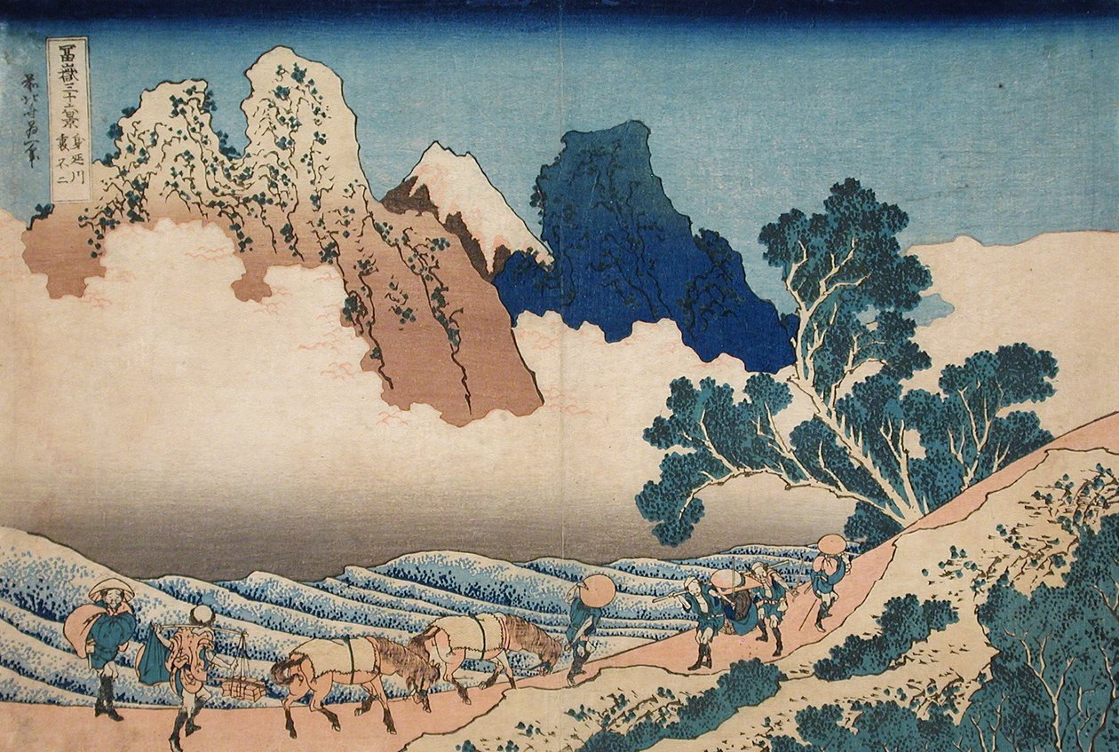 Achterkant van de Fuji gezien vanaf de Minobu-rivier door Katsushika Hokusai