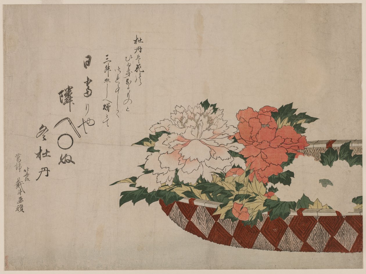 Mand met pioenen door Katsushika Hokusai