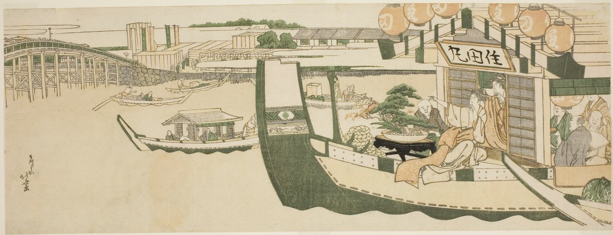 Boottochten op de Sumida-rivier door Katsushika Hokusai