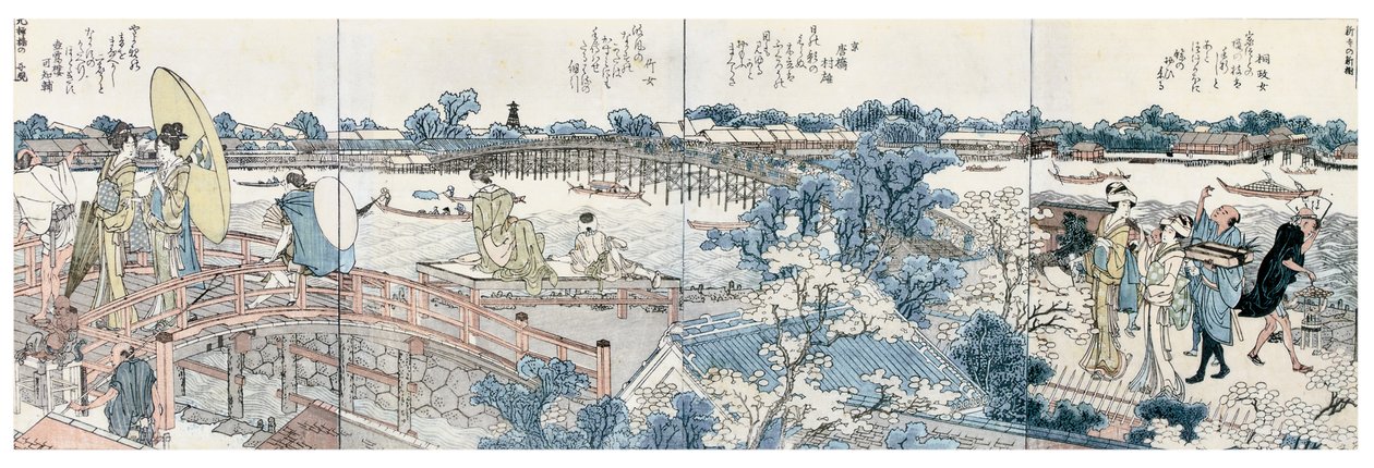 Boekplaten van Landschapsscènes uit de Ehon Sumidagawa Ryogan Ichiran door Katsushika Hokusai