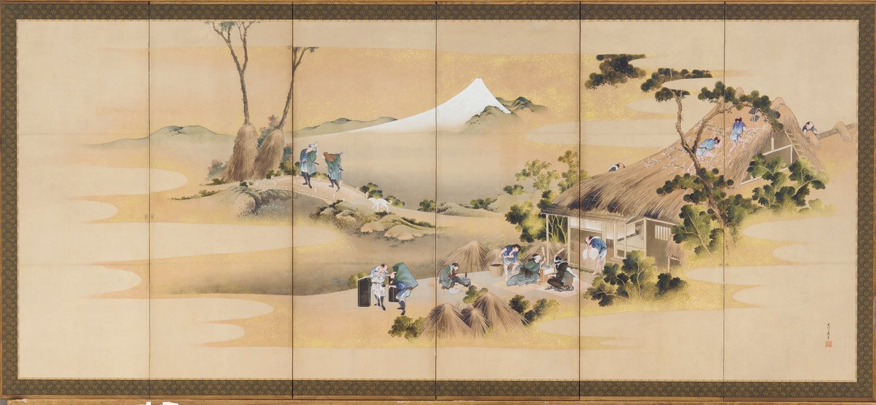Landelijke scènes en de berg Fuji, een van een paar door Katsushika Hokusai