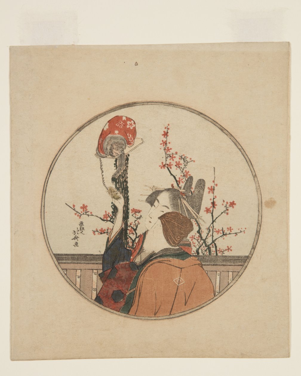Courtisane, gast en huisdier aap door Katsushika Hokusai