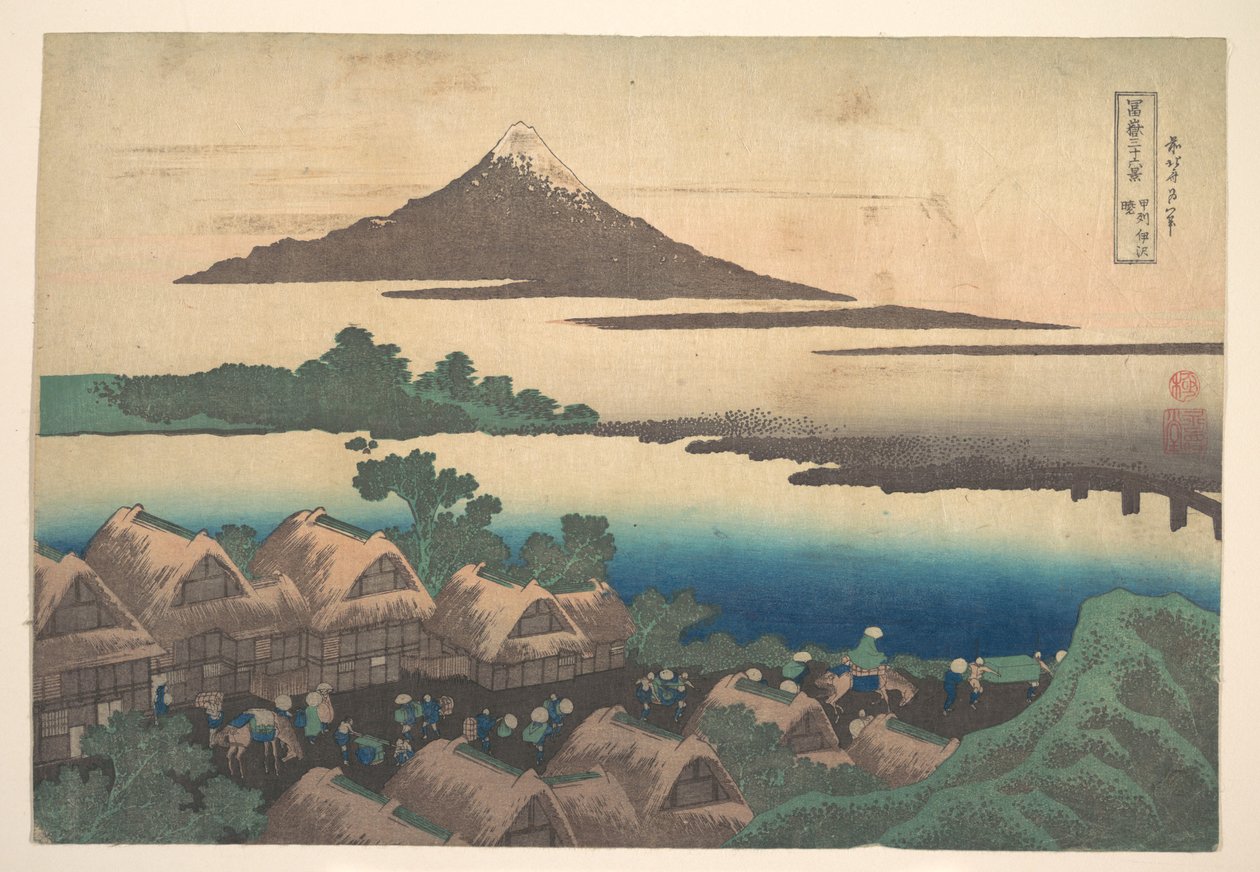 Zonsopgang bij Isawa in de provincie Kai (Kōshū Isawa no akatsuki), uit de serie Zesendertig gezichten op de berg Fuji (Fugaku sanjūrokkei) door Katsushika Hokusai