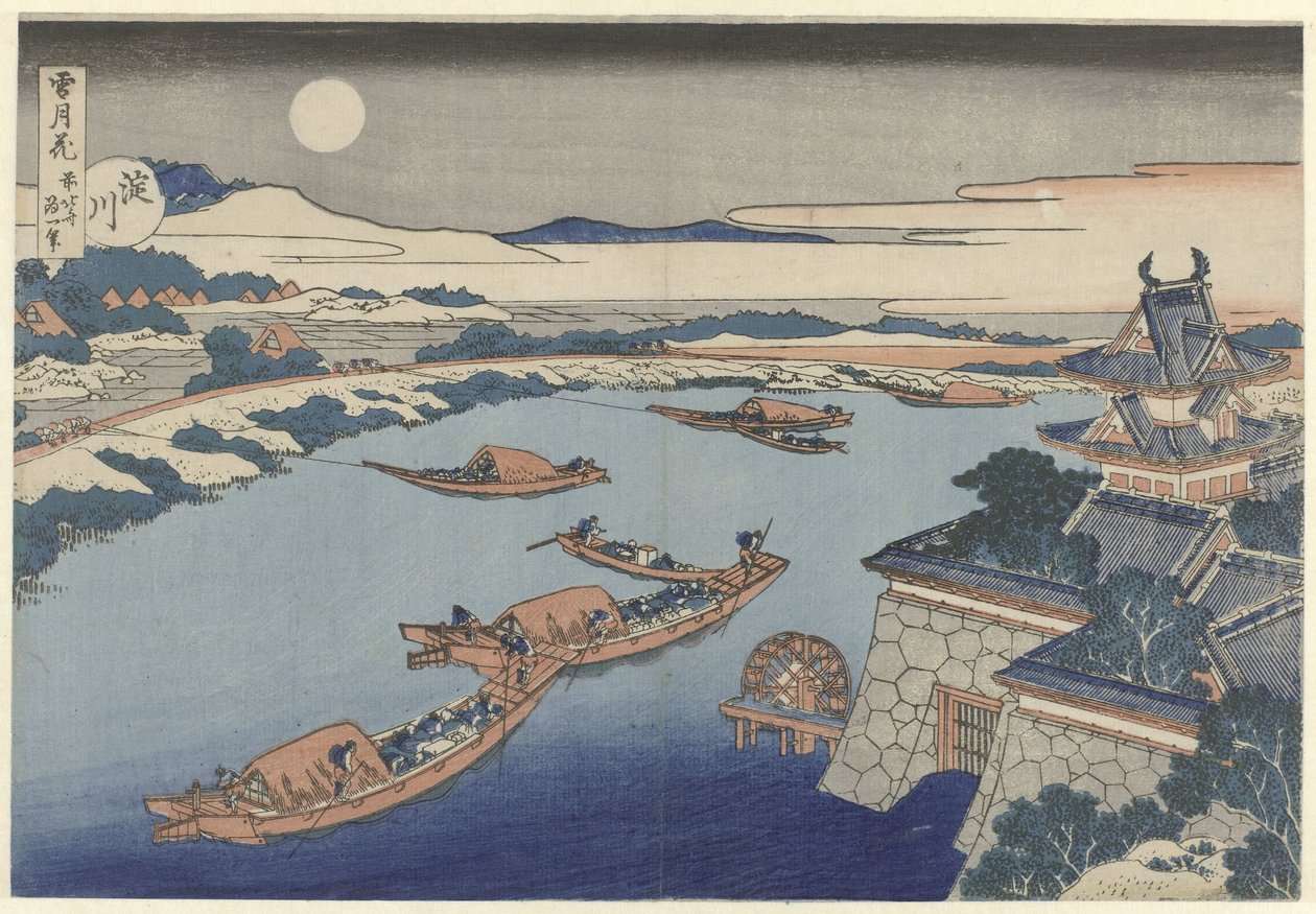 De Yodo rivier in maanlicht door Katsushika Hokusai