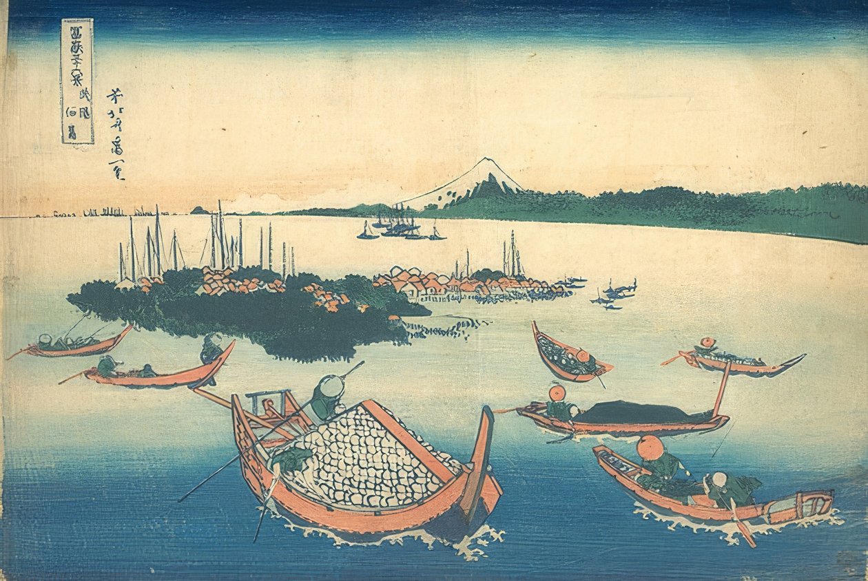 Het eiland Tsukuda in de provincie Musashi (uit de serie 36 gezichten op de berg Fuji) door Katsushika Hokusai