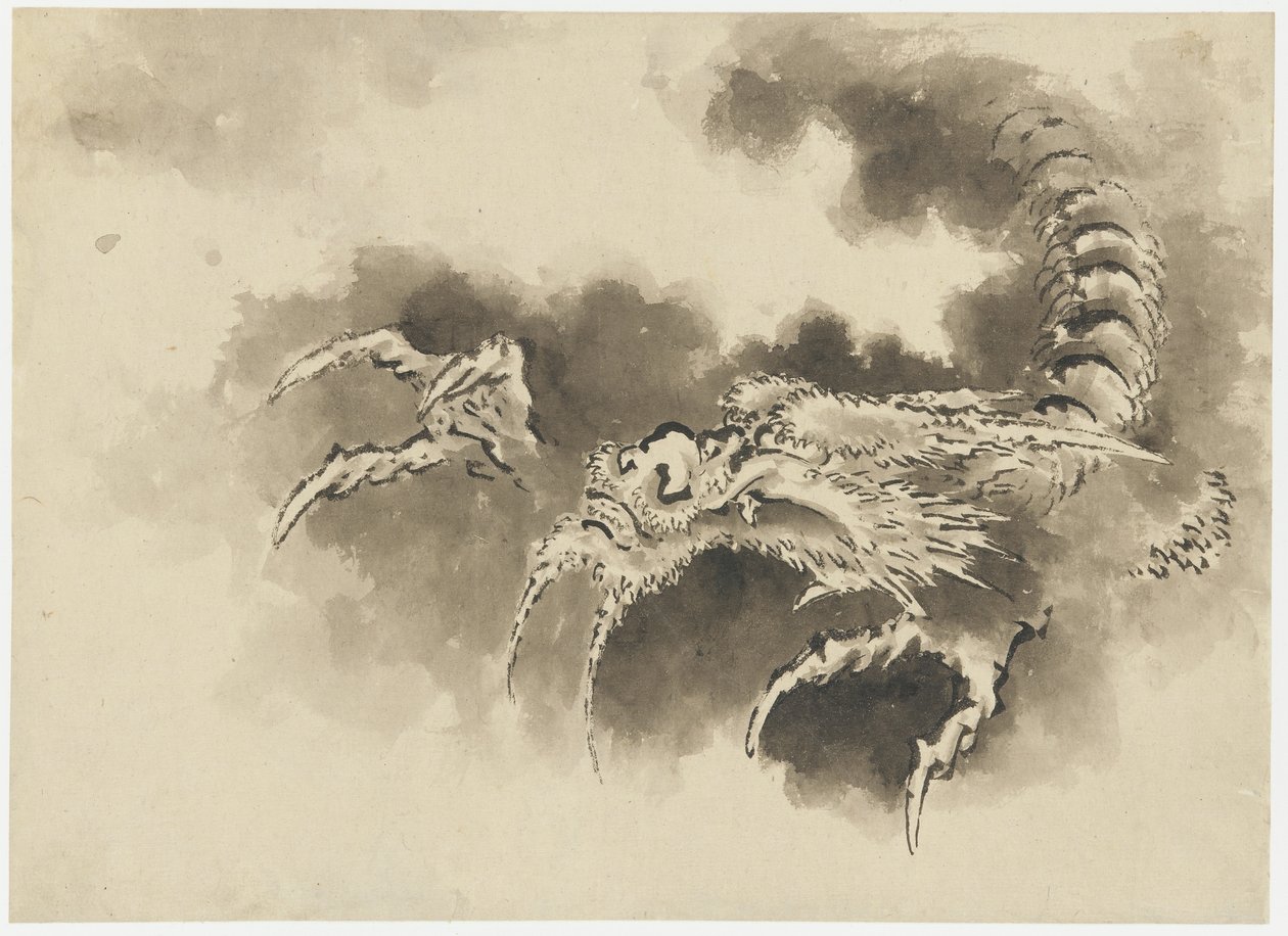 Draak die uit wolken opduikt, Edo-periode door Katsushika Hokusai