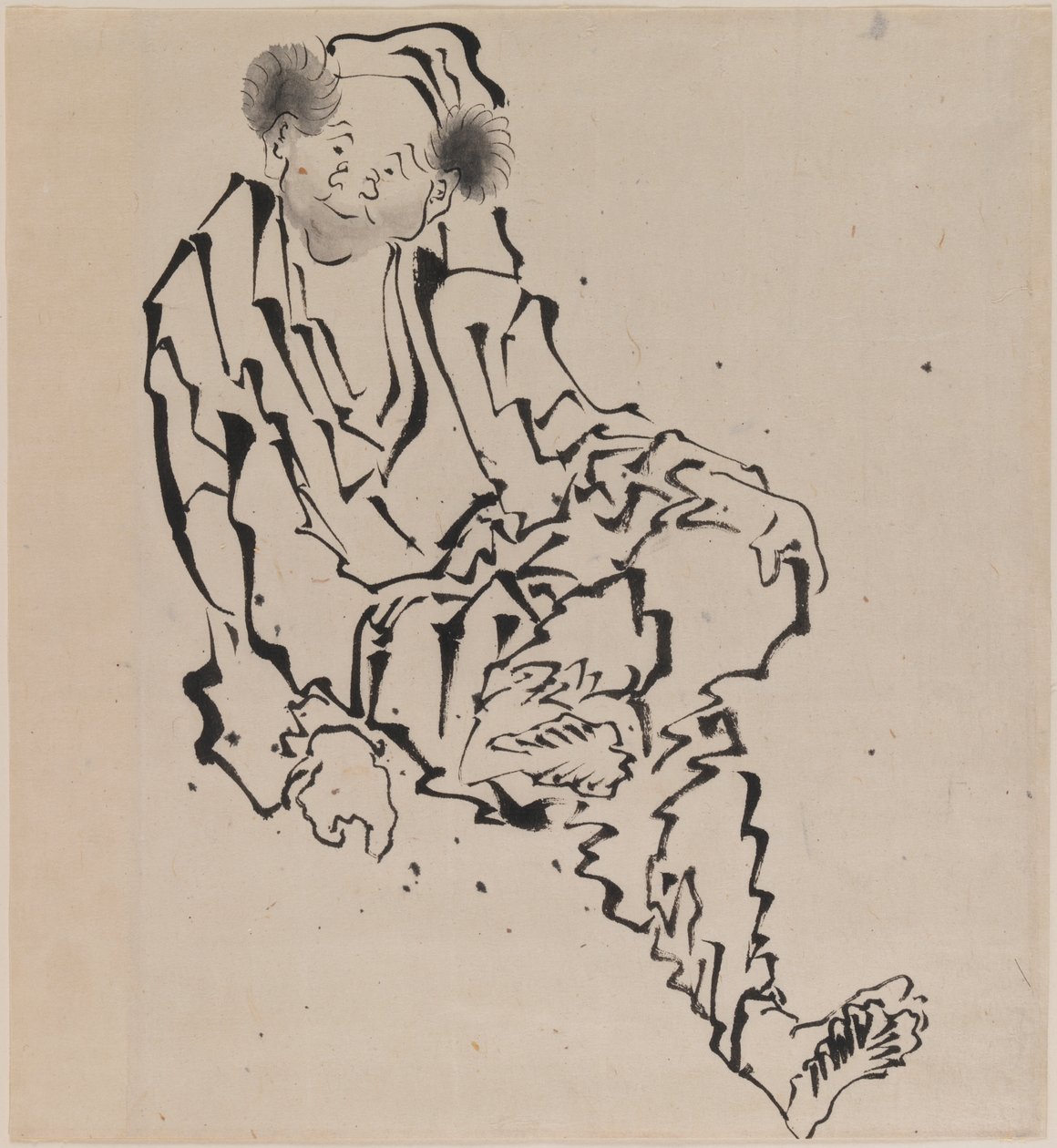 Tekening van een zittende man met linkerbeen rustend over rechterknie door Katsushika Hokusai