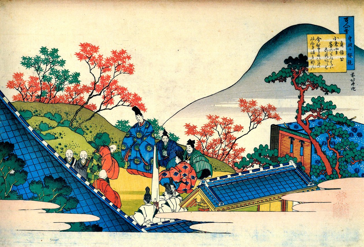 Uit de serie Honderd gedichten van honderd dichters: Fujiwara no Tadahira, ca. 1830 door Katsushika Hokusai