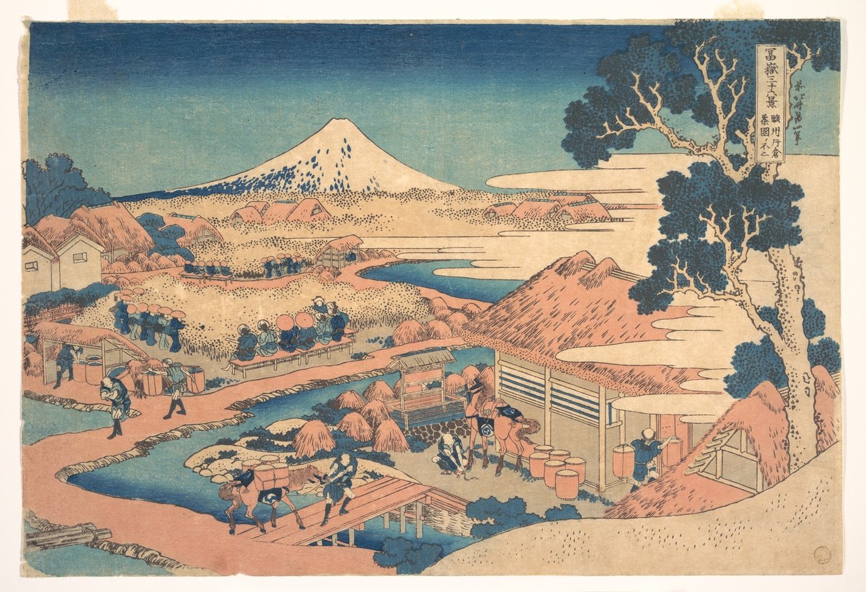 Fuji vanuit de Katakura-theevelden in Suruga (Sunshū Katakura chaen no Fuji), uit de serie Zesendertig gezichten op de berg Fuji (Fugaku sanjūrokkei) door Katsushika Hokusai