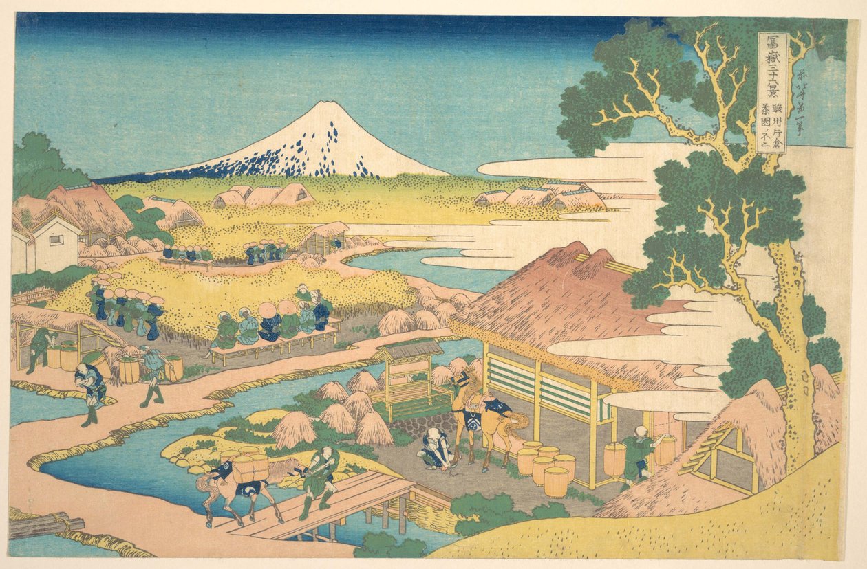 Fuji vanuit de Katakura-theevelden in Suruga (Sunshū Katakura chaen no Fuji), uit de serie Zesendertig gezichten op de berg Fuji (Fugaku sanjūrokkei) door Katsushika Hokusai
