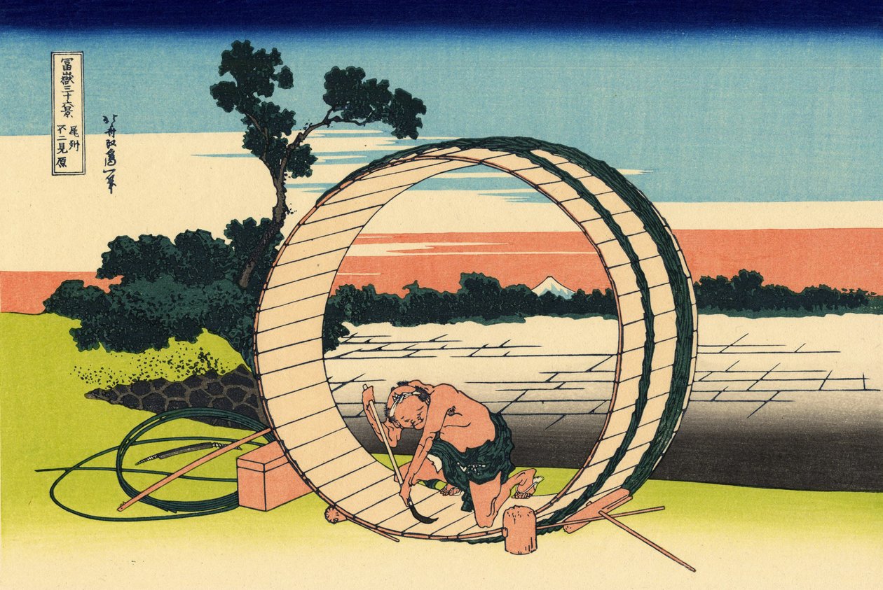 Fujimi Fuji uitzichtveld in de provincie Owari door Katsushika Hokusai