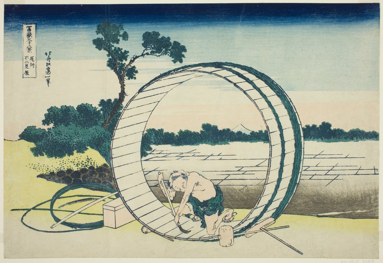 Fujimigahara in de provincie Owari (Bishu Fujimigahara), uit de serie "Zesendertig gezichten op de berg Fuji (Fugaku sanjurokkei)" door Katsushika Hokusai