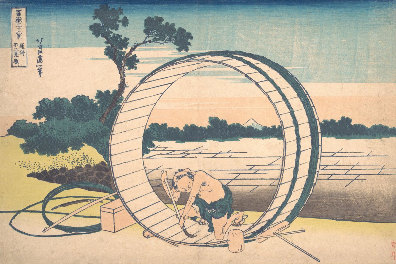 Fujimigahara in de provincie Owari Bishu Fujimigahara, uit de serie Zesendertig Zichten, ca. 1830-32 door Katsushika Hokusai