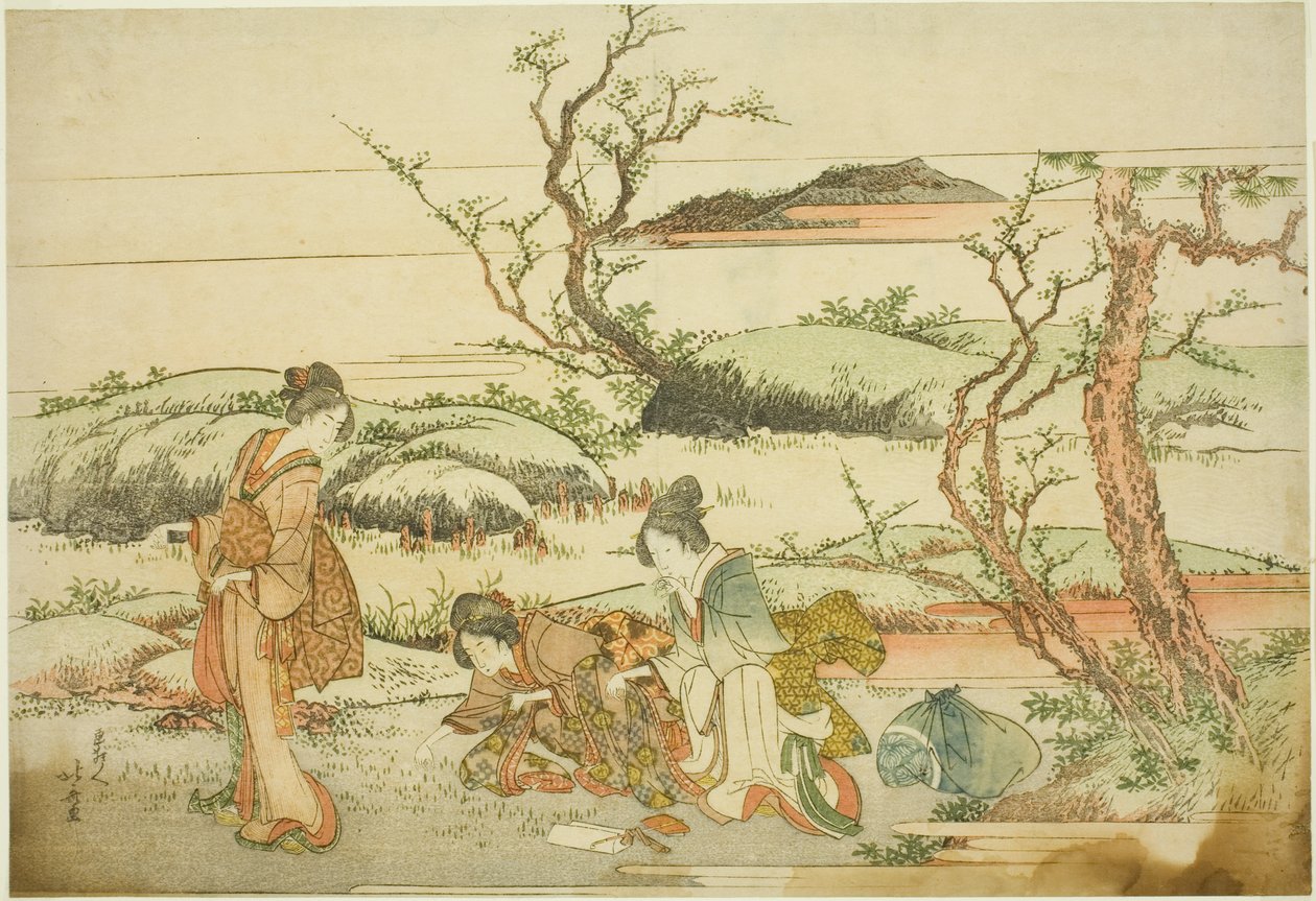 Lente groenten verzamelen, uit het album "Fuji in de lente (Haru no Fuji)" door Katsushika Hokusai