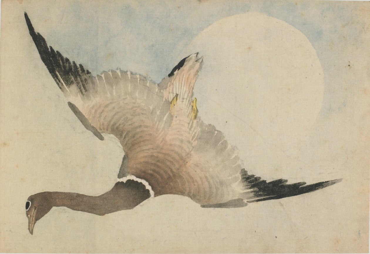 Gans vliegend voor de maan door Katsushika Hokusai