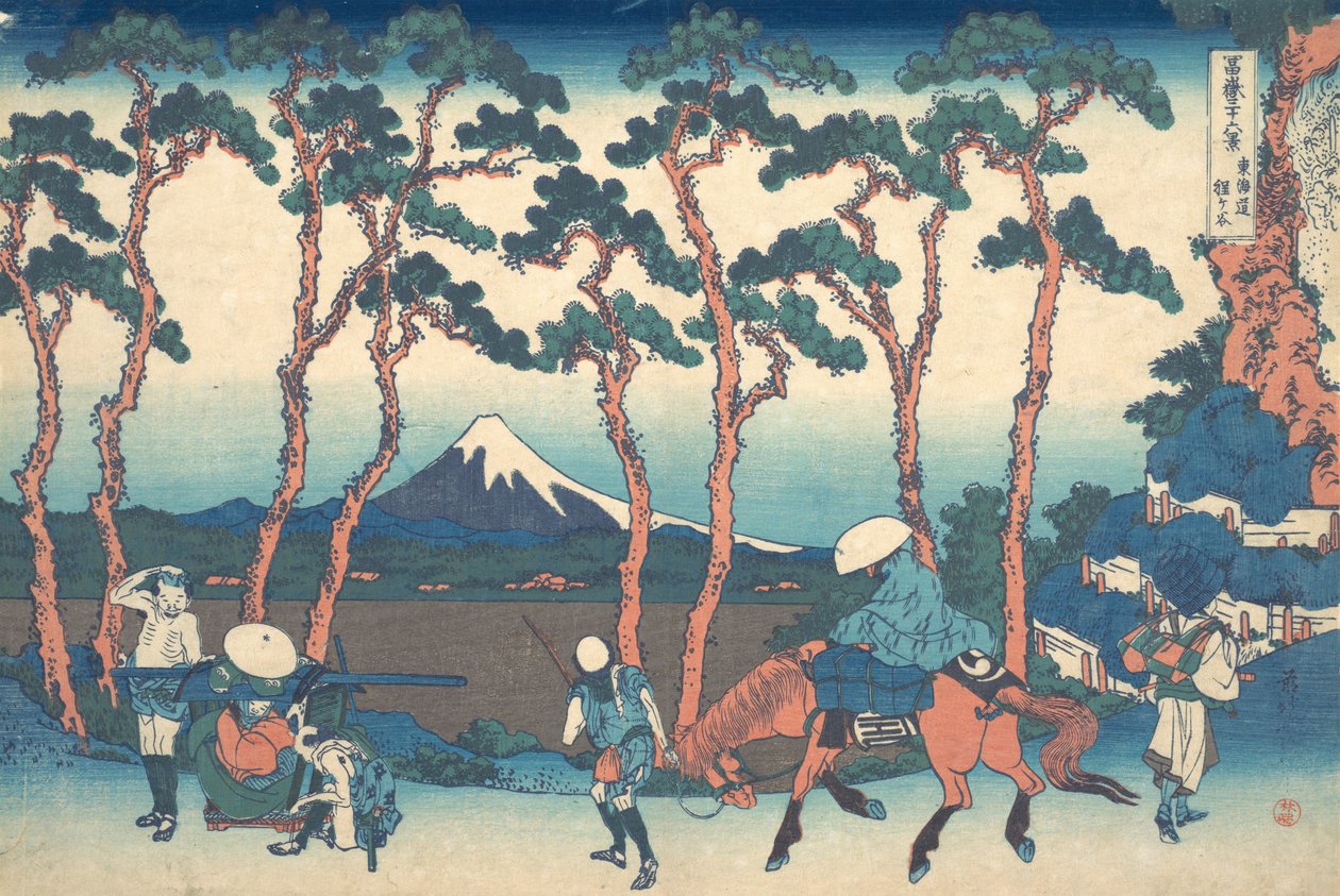 Hodogaya op de Tokaido Tokaido Hodogaya, uit de serie Zesendertig gezichten op de berg Fuji door Katsushika Hokusai
