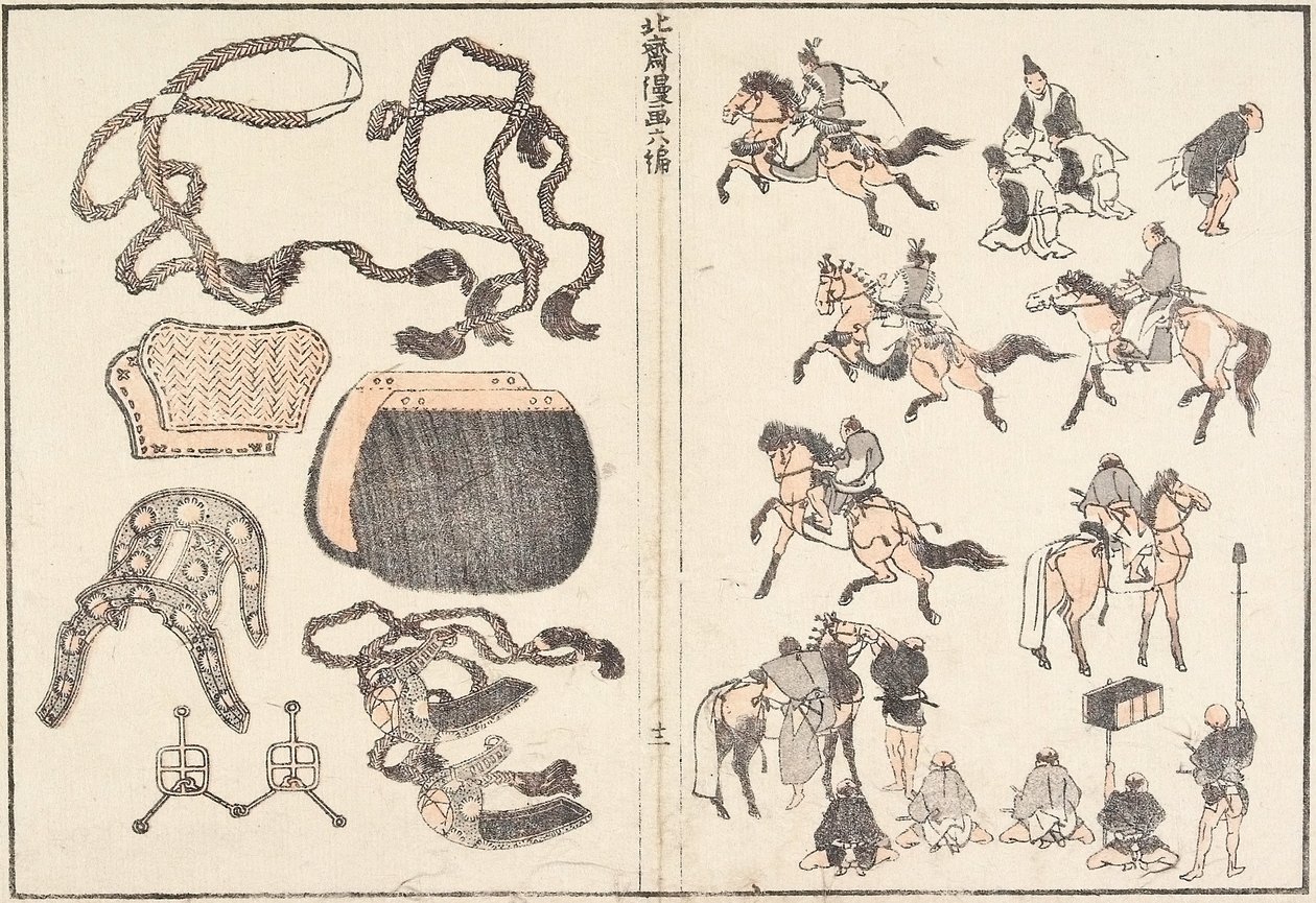 Ruiters en tuig door Katsushika Hokusai