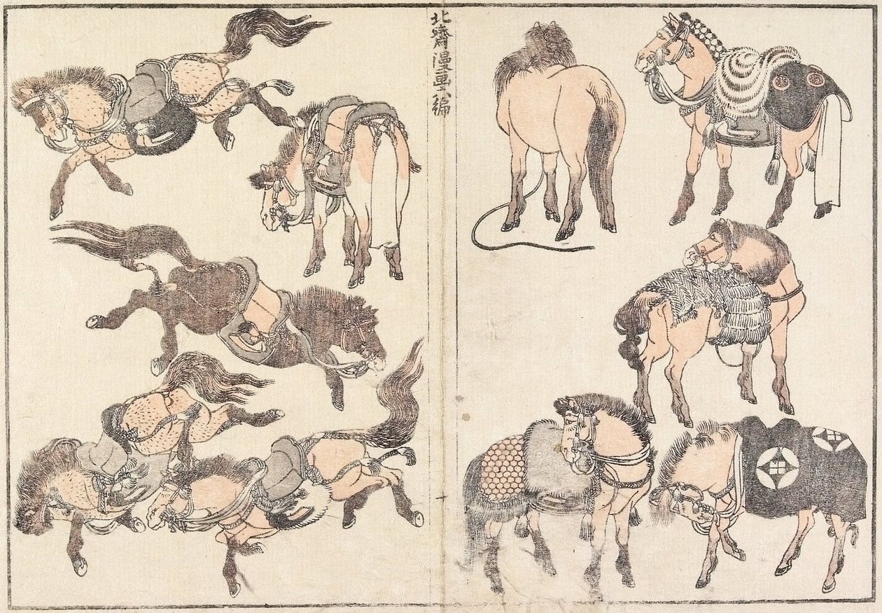 Paarden door Katsushika Hokusai