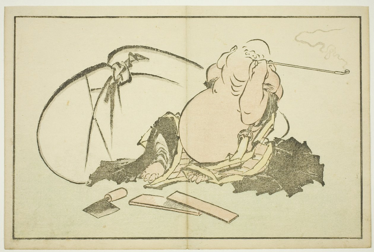 Hotei die zijn pijp rookt, uit Het Prentenboek van Realistische Schilderijen van Hokusai (Hokusai shashin gafu), c.1814 door Katsushika Hokusai