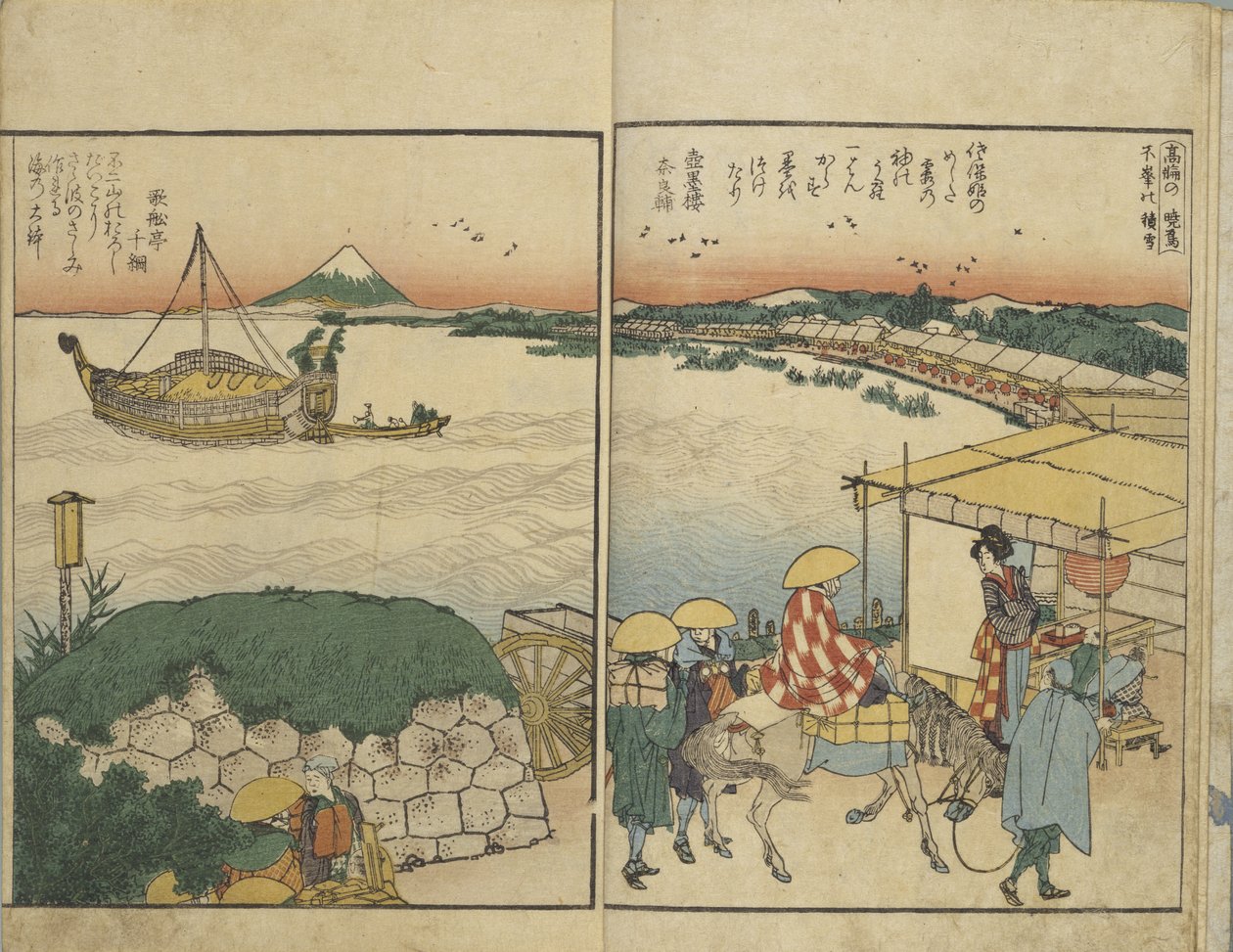 Geïllustreerd boek met uitzichten vanaf beide oevers van de Sumida-rivier door Katsushika Hokusai