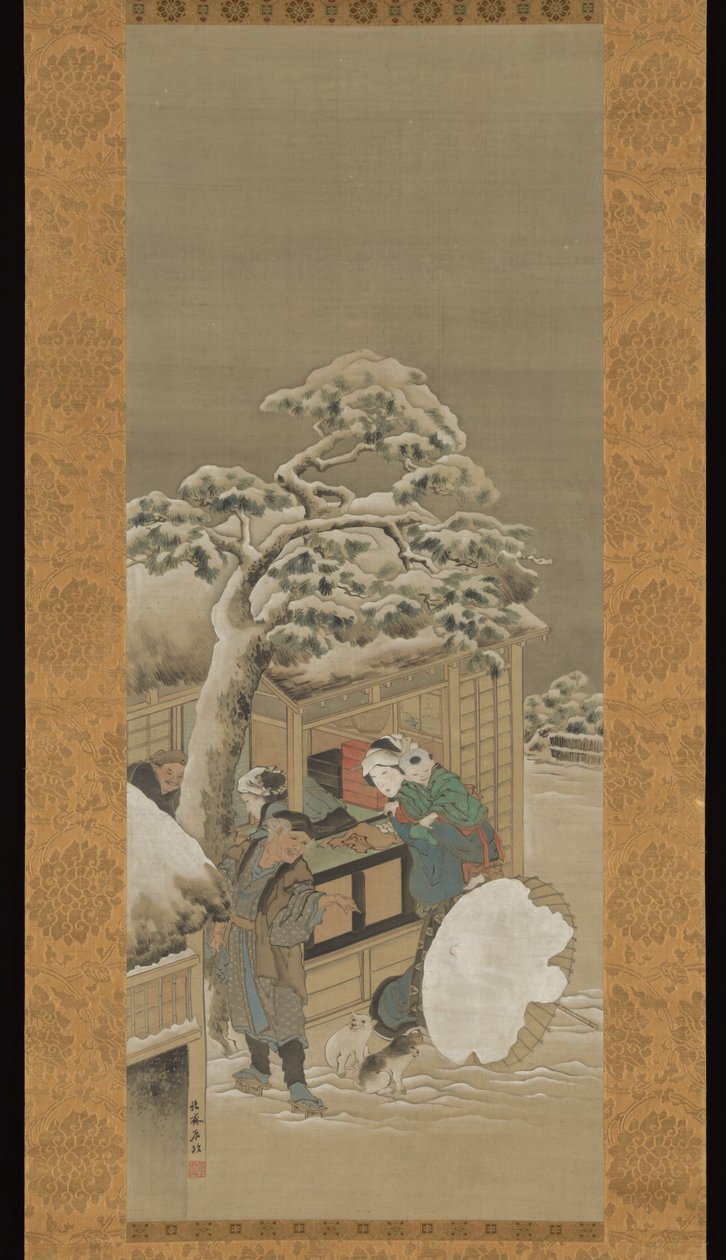 Voor een winkel door Katsushika Hokusai