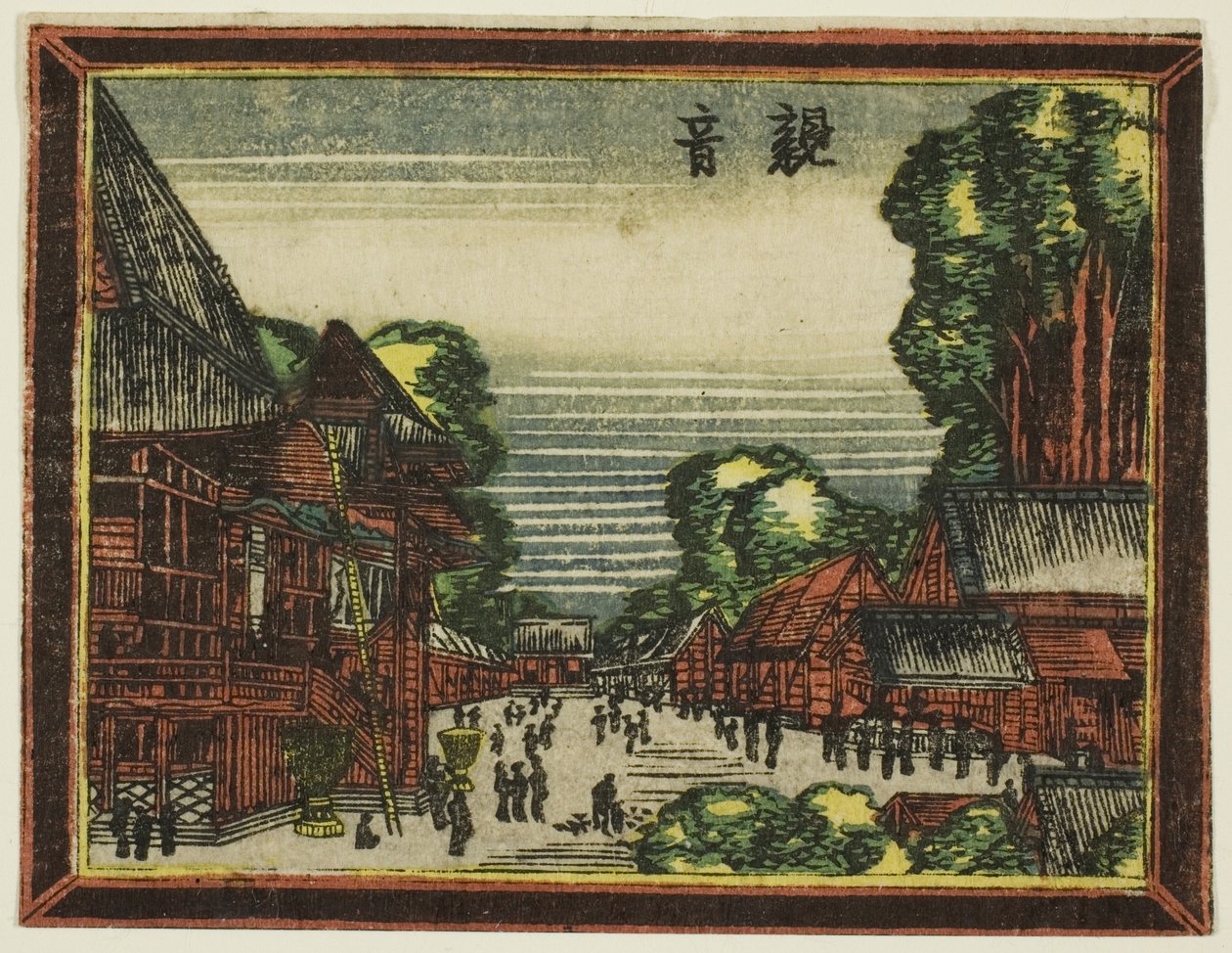 Kannon Tempel (Kannon), uit de serie Hollandse Stijl Afbeeldingen: Acht Zichten van Edo (Oranda gakyo Edo hakkei) door Katsushika Hokusai
