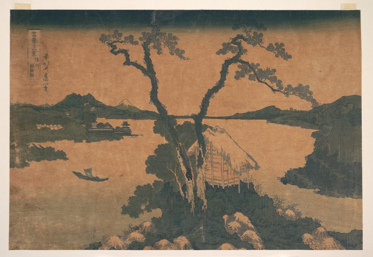 Het Suwa-meer in de provincie Shinano (Shinshū Suwako), uit de serie „Zesendertig gezichten op de berg Fuji“ (Fugaku sanjūrokkei) door Katsushika Hokusai