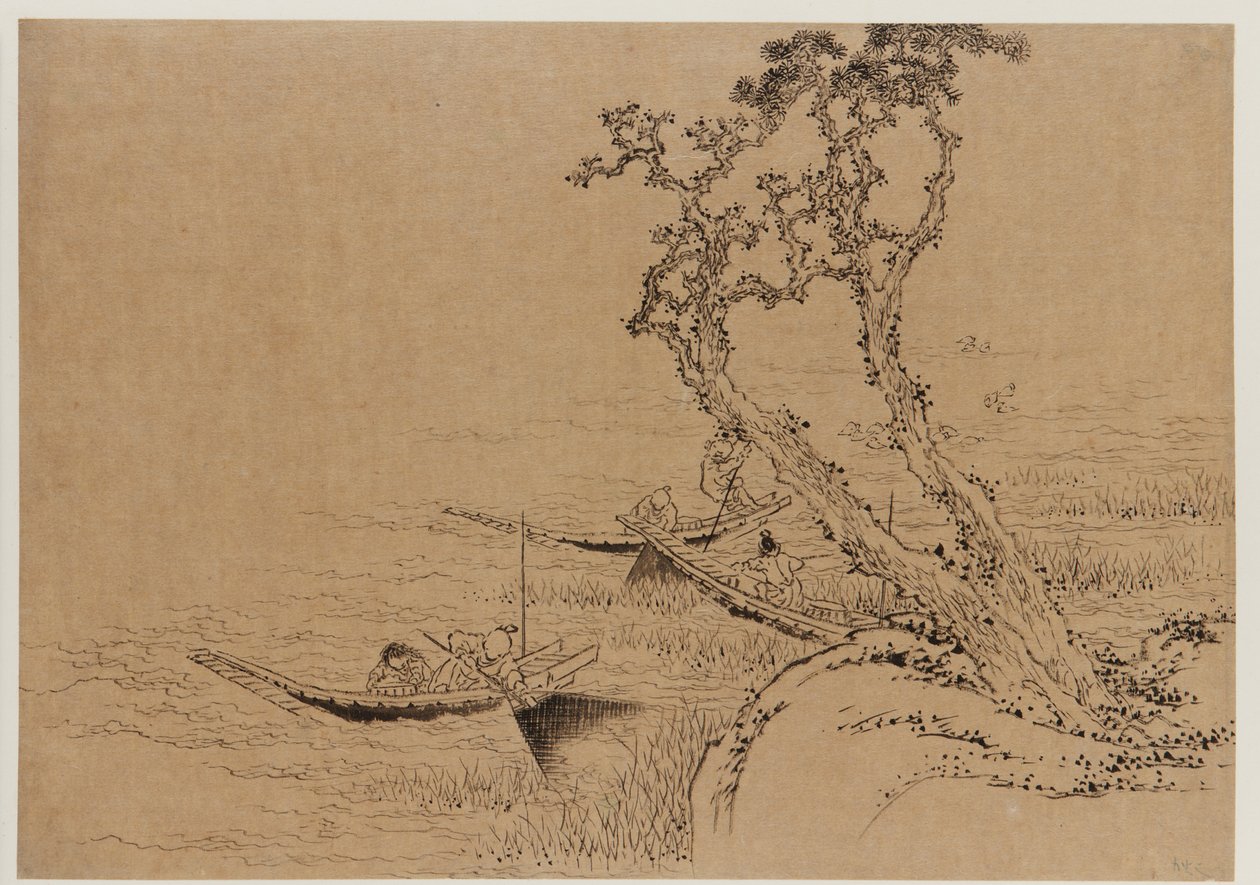 Landschap: figuren vissen vanuit boten, laat 18e-begin 19e eeuw door Katsushika Hokusai