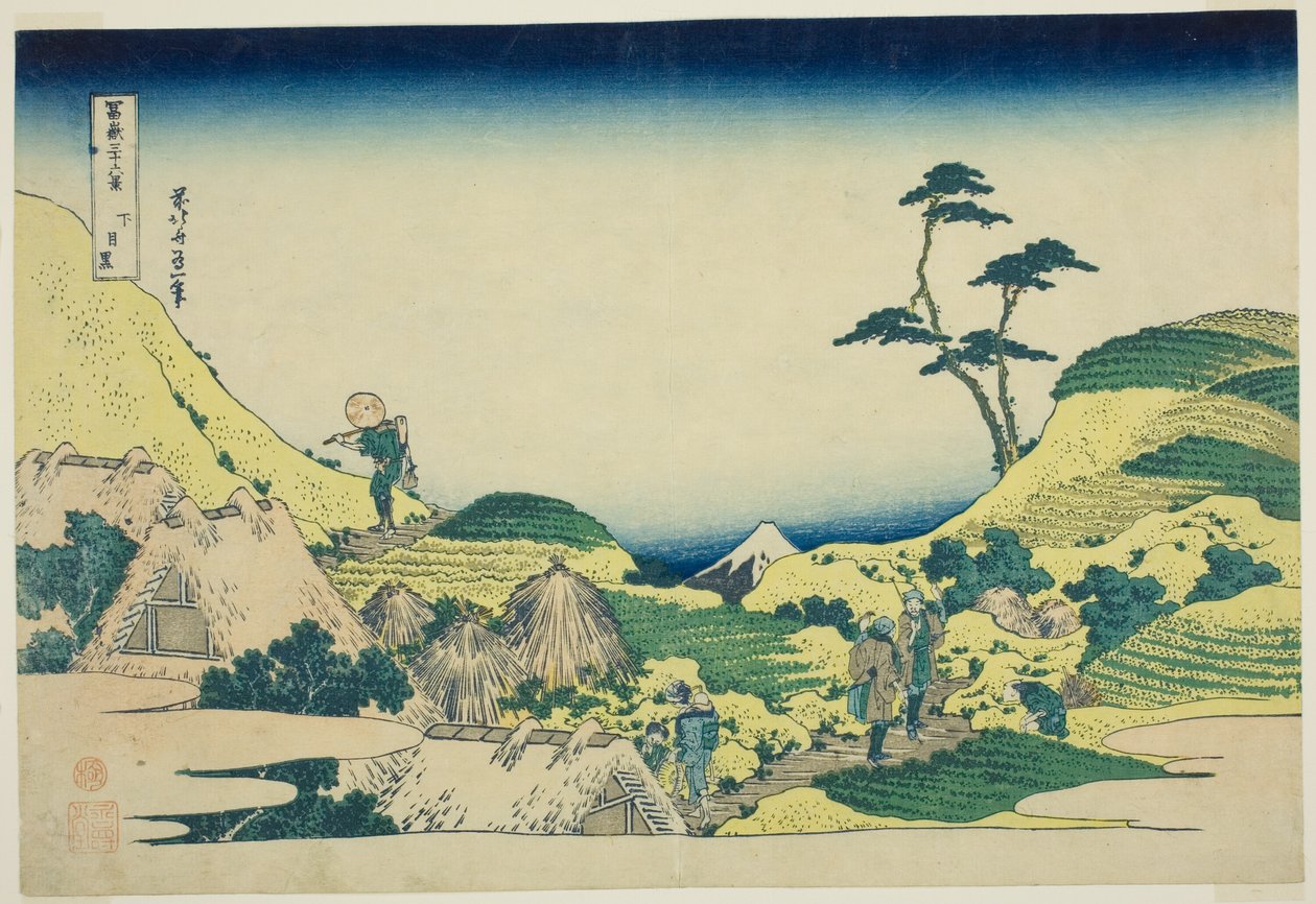 Lager Meguro (Shimo Meguro), uit de serie "Zesendertig Zichten op de Berg Fuji (Fugaku sanjurokkei)" door Katsushika Hokusai